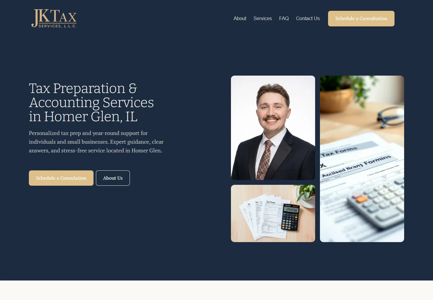 A tax and accounting firm's website homepage, designed and built by A2Z MKTG