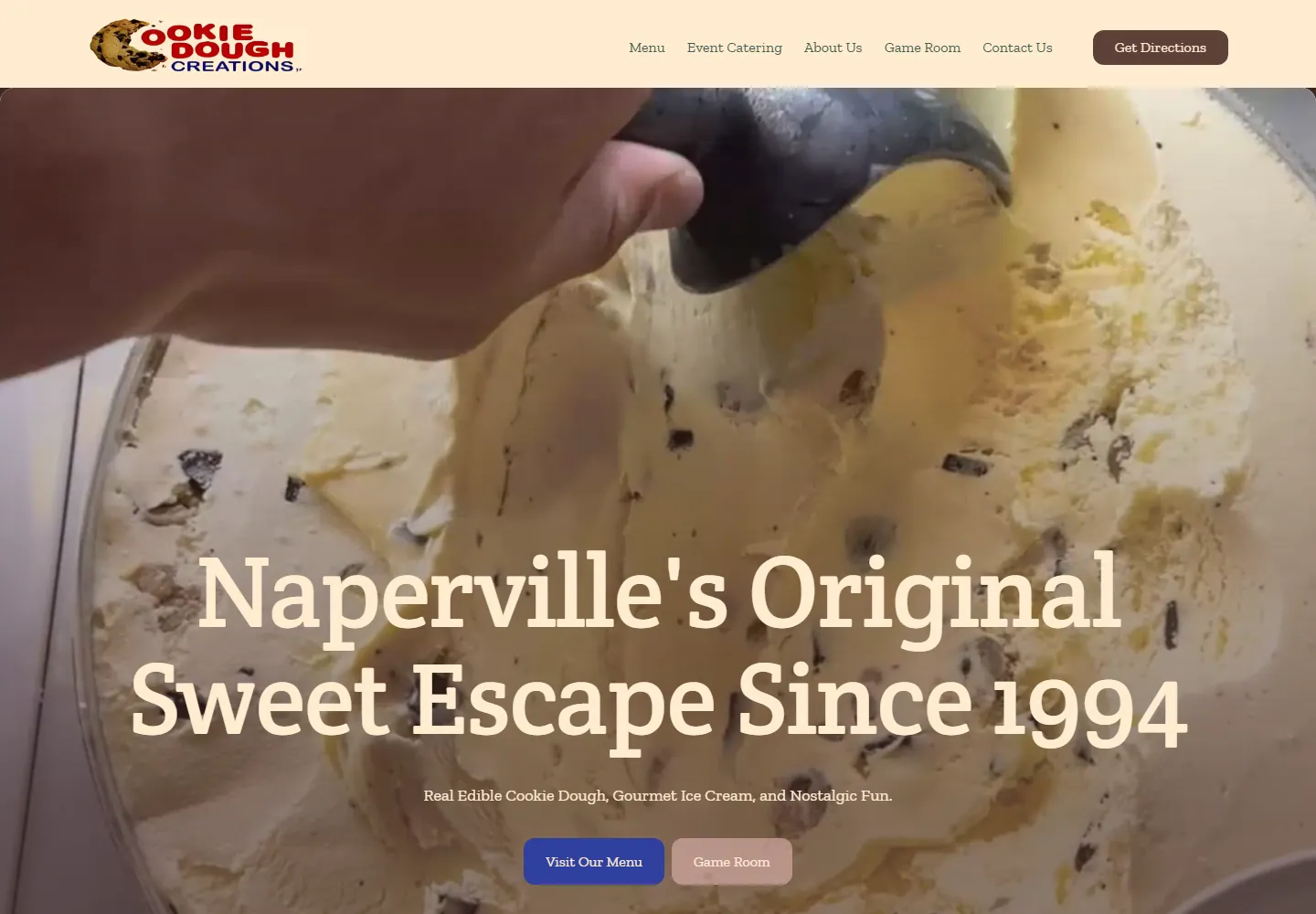 Cookie Dough Creations website homepage, designed and built by A2Z MKTG