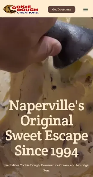 The same dessert shop homepage on a phone