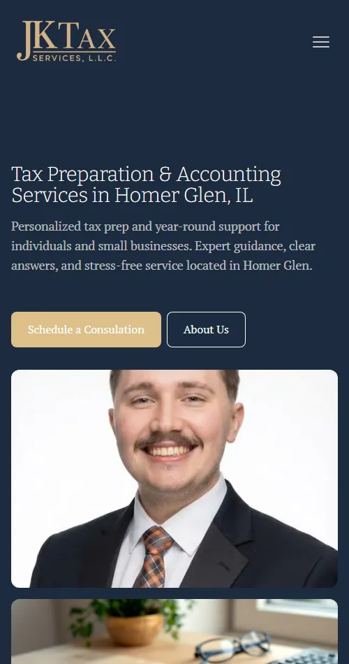 JK Tax Services website on mobile
