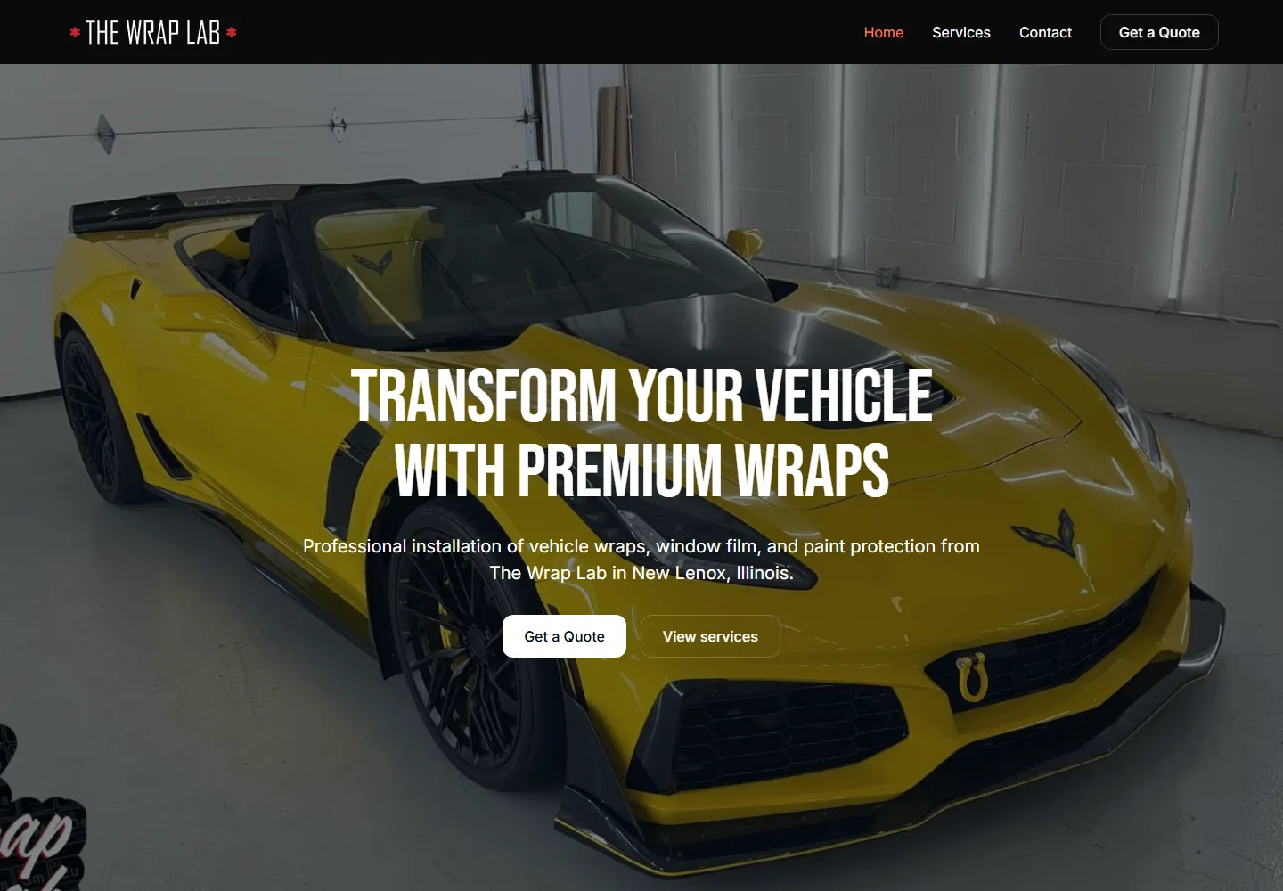 The Wrap Lab website homepage, designed and built by A2Z MKTG